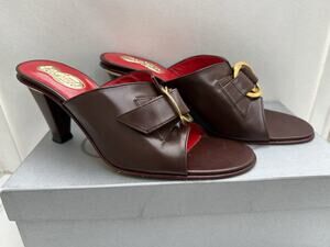 Freelance Paris FLOR SCOUT MULE Size 38.5 Brown Leather w/ Buckle Gold Bottoms